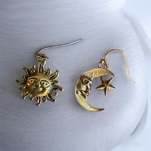 Gold Sun and Moon Earrings